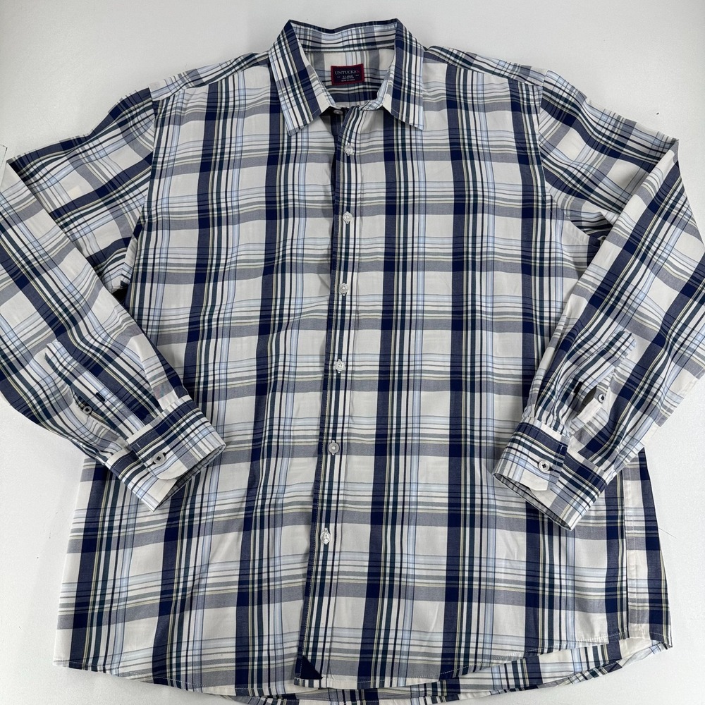 UNTUCKit Billecart Long Sleeve Shirt MENS Blue Plaid Button Close Cotton SIZE XL